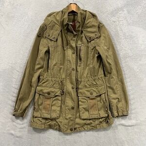 Garage Military Parka Jacket Womens Medium Olive Green Cotton Hooded Long Sleeve